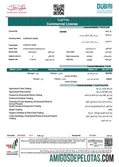 Modelo realista de licença comercial dos Emirados Árabes Unidos Dubai e Word e PDF, versão 2